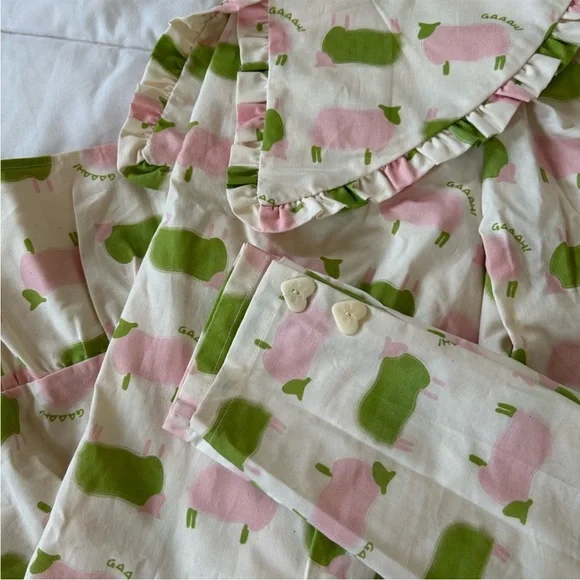 Lisa says gah Diana frock mini dress counting sheep green pink ruffle NWOT - Picture 10 of 11